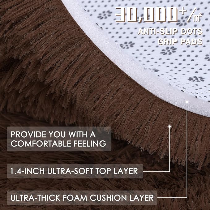 OLANLY 8x8 Machine Washable Large Area Rugs for Living Room, Bedroom, Soft Fluffy Shaggy Bedside Rug, Indoor Floor Carpet for Kids Girls and Boys, Dorms, Nursery, Home Decor Aesthetic, Coffee