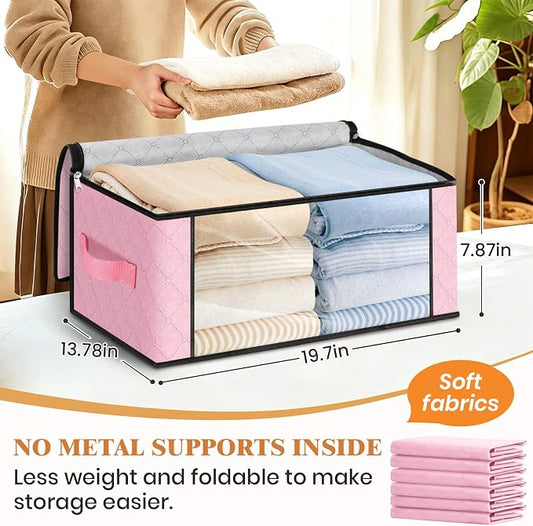 Fab totes 35L Closet Organizers and Storage, Foldable Under Bed Storage Containers, Storage bags for Organizing Bedroom, Closet, Clothing,Organization with Handle (10 Pack,Pink)