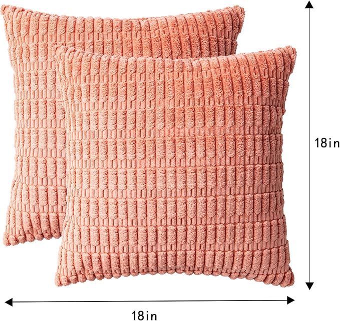 Aegero Pack of 2 Corduroy Decorative Throw Pillow Covers 18x18 InchSoft Boho Striped Pillow Covers Modern Farmhouse Home Decor for Sofa Living Room Couch Bed(Orange)