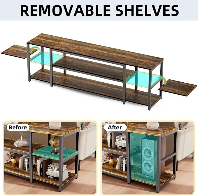 Aquzee 85 inch TV Stand, Entertainment Center for 70 75 80 85" TV, 75.2" Wide Wood Television Console Table for Living Room Bedroom Gaming Room, Rustic Brown