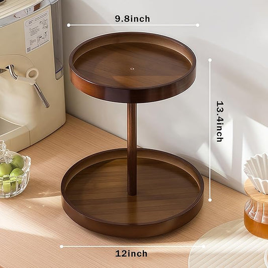 2-Tier Bamboo Rotating Makeup Organizer, 360° Spinning Vanity Organizer for Perfume & Skincare, Space-Saving Countertop Cosmetic Storage Organizer for Bathroom, Brown