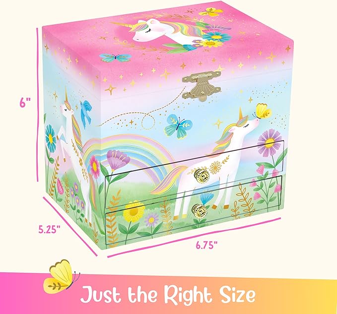 Giggle & Honey Musical Jewelry Box for Girls,Unicorn Toys for Girls 4-6, Easter Gifts for Kids, 6.8 x 5.3 x 6 in