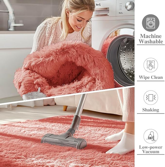 OLANLY 5x7 Machine Washable Large Area Rugs for Living Room, Bedroom, Soft Fluffy Shaggy Bedside Rug, Indoor Floor Carpet for Kids Girls and Boys, Dorms, Nursery, Home Decor Aesthetic, Rust Red
