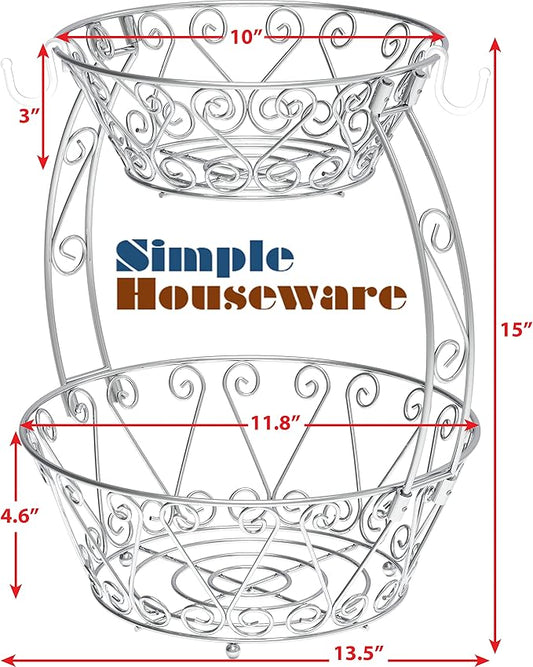 Simple Houseware 2-Tier Countertop Fruit Basket Bowl Storage, Chrome