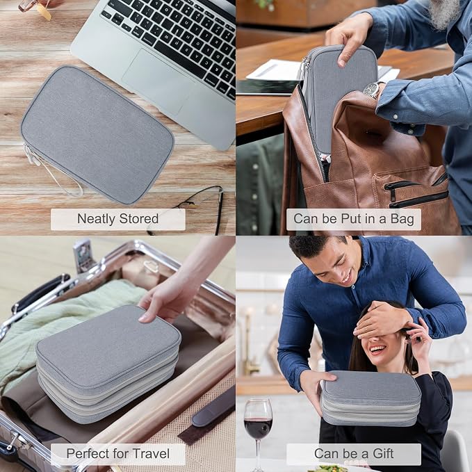 FYY Electronic Organizer, Large Travel Cable Organizer Bag Pouch Electronic Accessories Carry Case Portable Waterproof Double Layers All-in-One Storage Bag for Cable, Cord, Charger, Light Grey