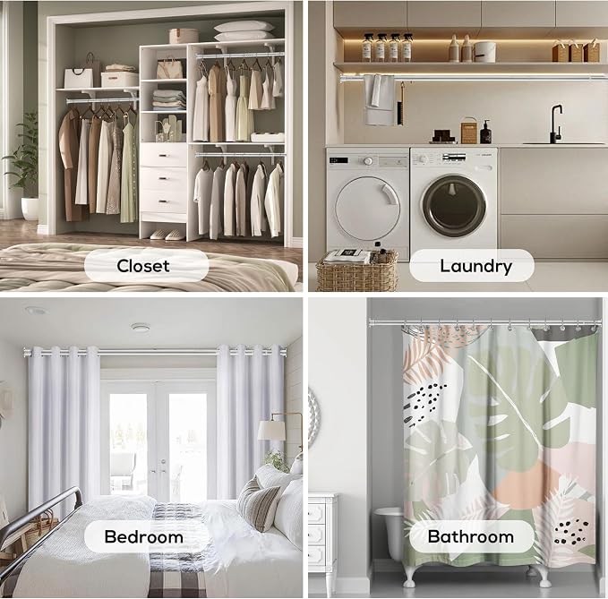 1.3 Inch Diameter Closet Rods for Hanging Clothes 17-100 Inch Adjustable, Metal Heavy Duty Closet Pole, Silver Closet Bar for Hanging Clothes, Suitable for Closet, Wardrobes, Bathroom, Windows