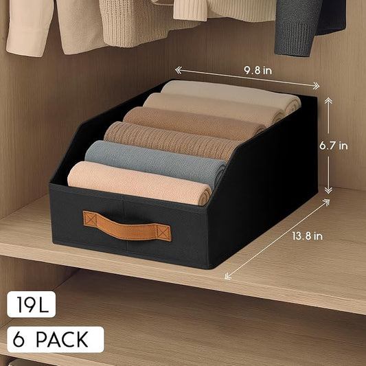Homsorout Fabric Storage Bins for Organizing - 6 Pack Large Trapezoid Collapsible Storage Bins with Front Handle, Closet Organizers and Storage for Bedroom, Home Shelves, Small Spaces, Black