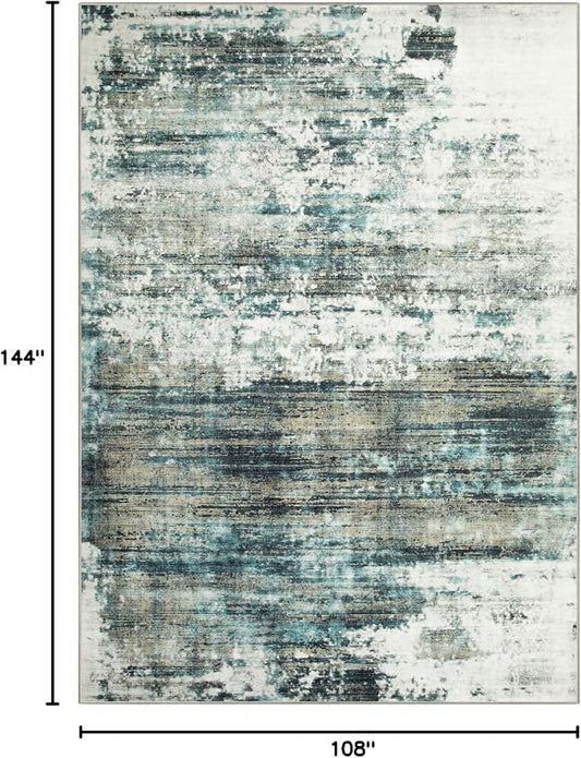 9x12 Area Rugs Washable Rug: Modern Abstract Living Room Rug Soft Anti-Skid Thin Carpet Indoor Floor Non-Shedding Carpets for Bedroom Dining Room Farmhouse Nursery Home Office Green Multi