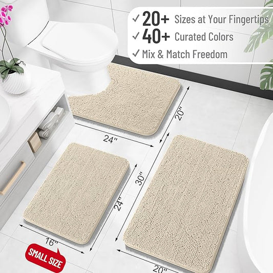 OLANLY Bathroom Rugs 34x21, Extra Soft Absorbent Chenille Bath Rugs, Rubber Backing Quick Dry, Machine Washable Bath Mats for Bathroom Floor, Tub and Shower, Home Decor Accessories, Sand