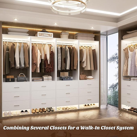 Aheaplus 2FT Closet System with 3 Drawers, 24’’ Closet Organizer, Wood Closet Organizer System, Walk-in Closet or Small Closets Wardrobe, Clothes Rack with Hanging Rods,-E6, White