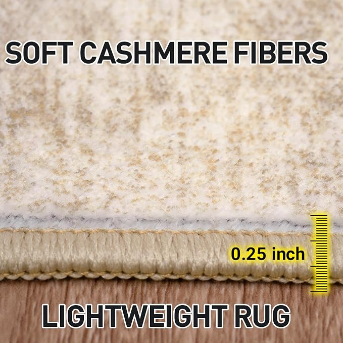 9x12 Area Rugs Washable Rug: Modern Abstract Living Room Rug Soft Anti-Skid Thin Carpet Indoor Floor Non-Shedding Carpets for Bedroom Dining Room Farmhouse Nursery Home Office Beige