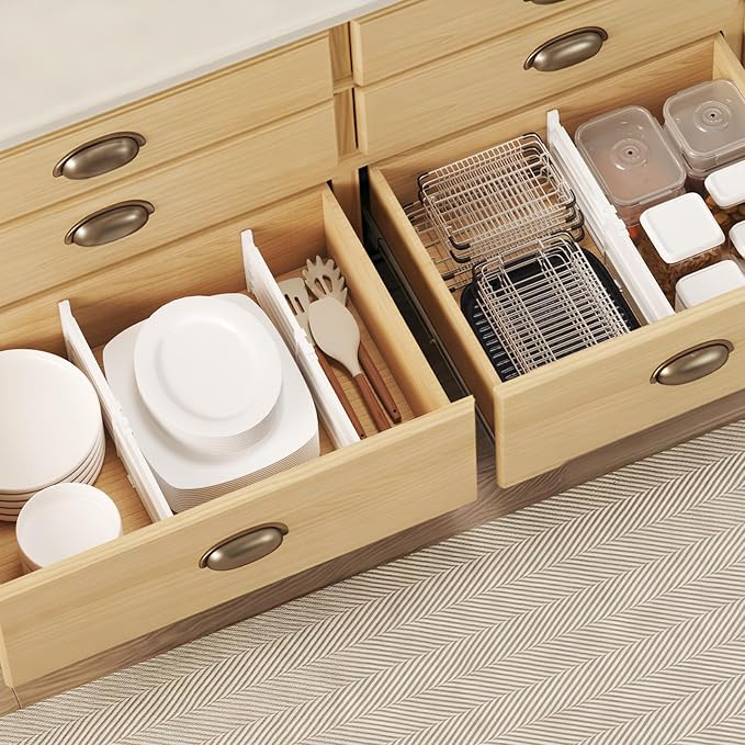 Lifewit 6" Tall 5 Pack Drawer Dividers, 11.5"-18.5" Adjustable Deep Drawer Organizer Clothes, Expandable White Plastic Separators for Dresser, Kitchen, Cabinet, Closet, Office Organization & Storage