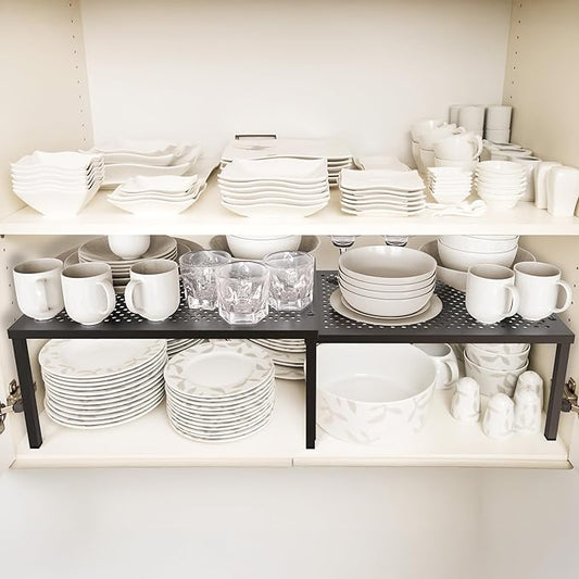 Simple Houseware Expandable Stackable Cabinet and Counter Shelf Organizer with Steel Surface, 9" D x 12.75" W x 5.9" H, Bronze