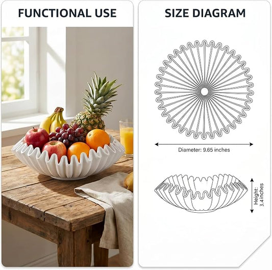 FESTGLOX White Decorative Bowl, Modern Handicraft Ruffle Key Bowls for Living Entryway Table, Decorative Fruit Bowl for Kitchen Counter, Coffee Tables