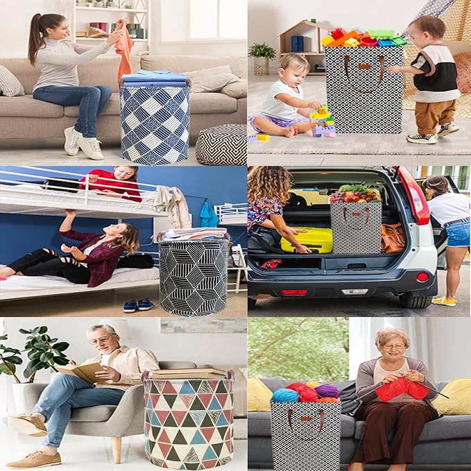 80L Waterproof Laundry Hamper in Family Leather Handle Laundry Basket in Dormitory Collapsible Laundry Bag in Nursery (91-Satisfied laundry hampers)