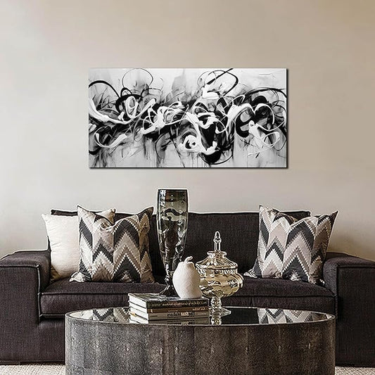 Abstract Canvas Wall Art for Living Room Bedroom Office Black and White Wall Art Abstract Line Picture Framed Wall Decor Modern Canvas Prints 20x40 In