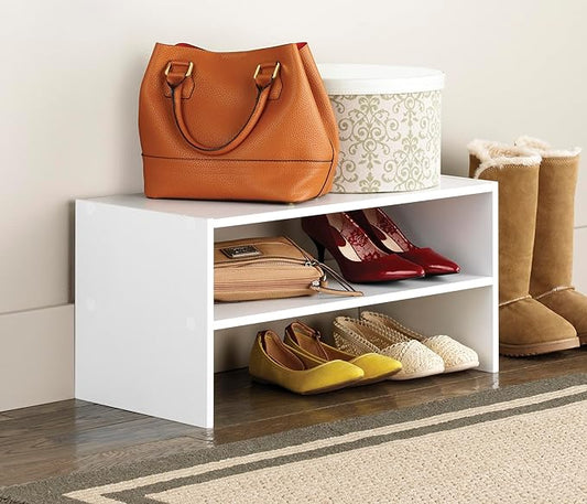 Whitmor Wood Stackable 2-Shelf Shoe Rack, White, 24 inches,2 Pack