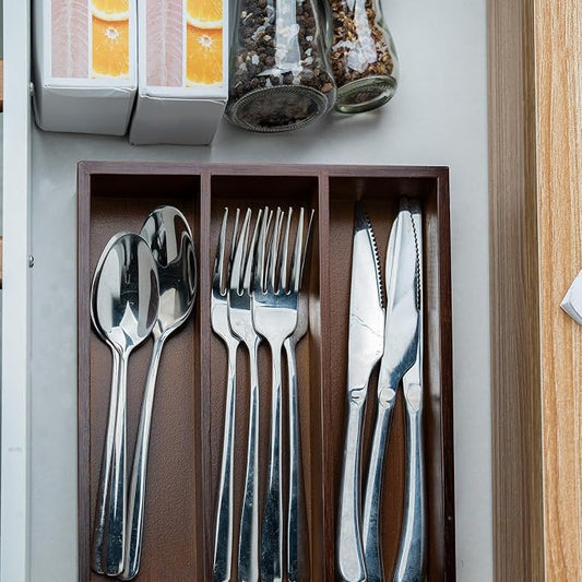 Fibogollo Silverware Organizer Bamboo Kitchen Drawer Organizer, Flatware Organizer Tray for Kitchen, Flatware, Utensils(Brown)