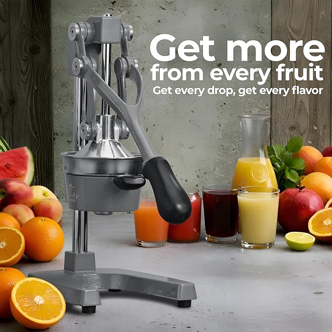 Zulay Kitchen Cast Iron Juicer - Heavy Duty Manual Juicer with Detachable Strainers for Easy Cleaning, Orange Juice Press for Citrus Fruits, Perfect for Bartenders, Juice Lovers & Health Enthusiasts