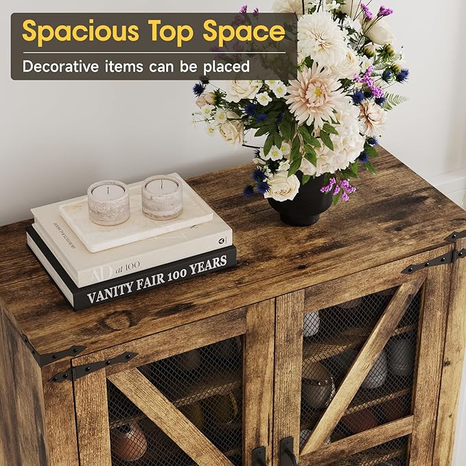 Maupvit 42.1" Farmhouse Shoe Cabinet with Ventilated Mesh Doors, 6-Tier Shoe Storage Cabinet with Adjustable Shelves & Metal Legs, Rustic Wooden Shoe Rack Organizer for Entryway, Hallway, Foyer, Brown