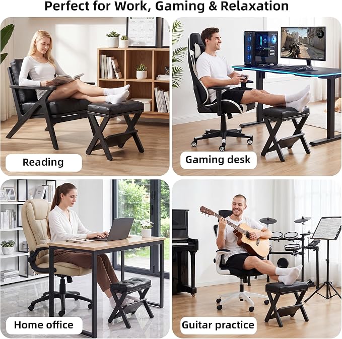 Double Step Foot Stool Under Desk, Wooden Ergonomic Foot Rest with Non-Slip EVA Surface, Office Footstool for Posture Support, Home Office Gaming Desk Foot Rest for Adults-Black