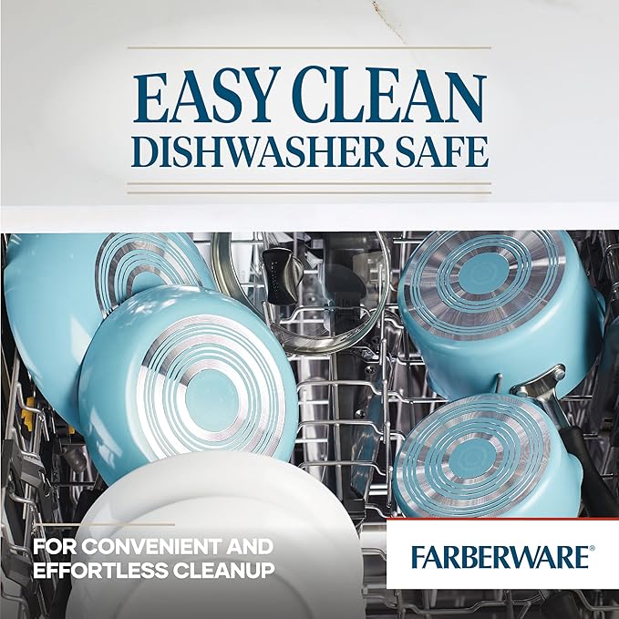 Farberware Cookstart DiamondMax Nonstick Jumbo Cooker with Lid and Helper Handle, Dishwasher Safe, 6 Quart - Aqua