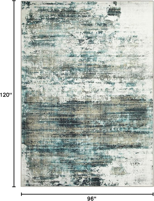 8x10 Area Rugs Washable Rug: Large Modern Abstract Living Room Rug Soft Anti-Skid Thin Carpet Indoor Floor Non-Shedding Carpets for Bedroom Dining Room Farmhouse Nursery Home Office Green Multi