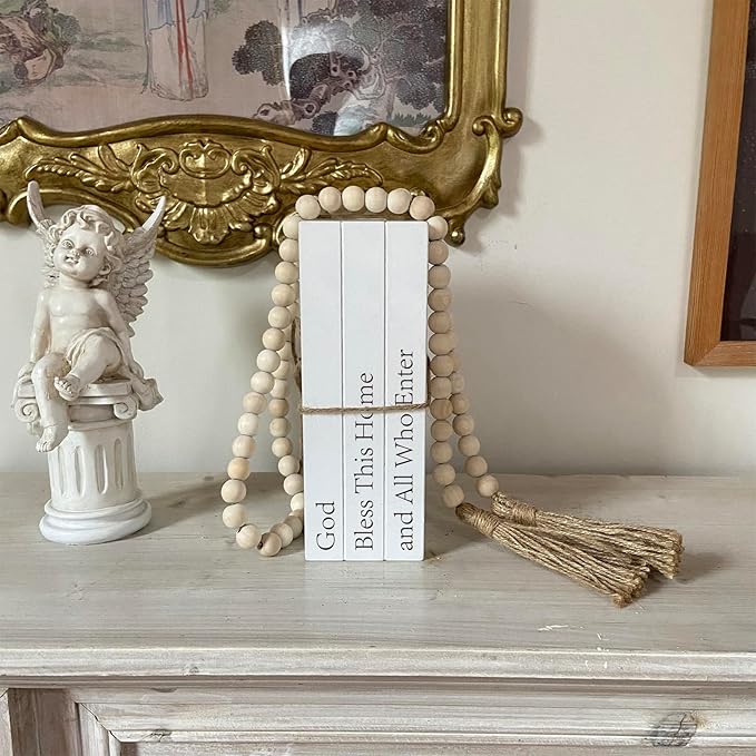 Decorative Books for Home Decor, White Faux Books for Decoration, Rustic Farmhouse Stacked Display Books (God Bless This Home and All Who Enter)