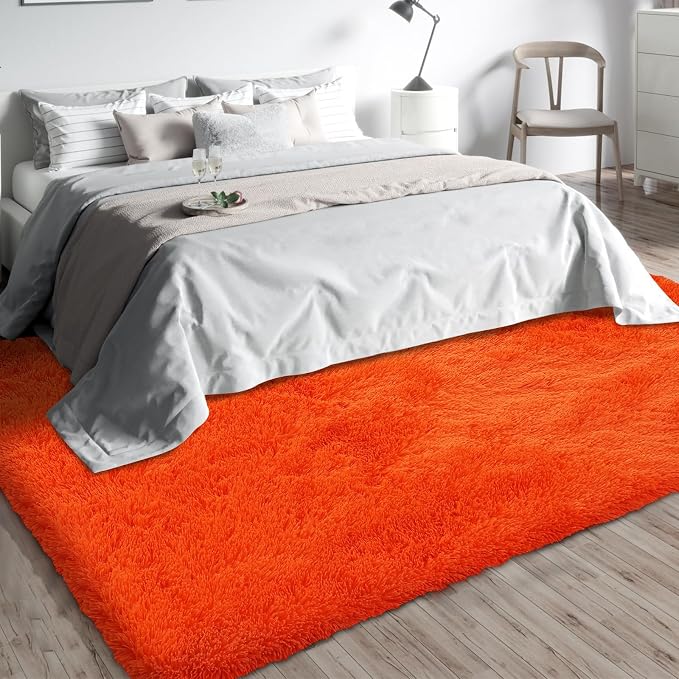 Orange Shag Area Rugs for Bedroom Living Room,8X10 Ultra Soft Fluffy Area Rugs for Dorm,Indoor Carpet Plush Rugs for Living Room Home Halloween Decor