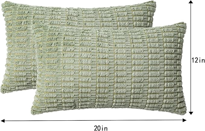 Aegero Pack of 2 Corduroy Decorative Throw Pillow Covers 12x20 InchSoft Boho Striped Pillow Covers Modern Farmhouse Home Decor for Sofa Living Room Couch Bed(Sage Green)