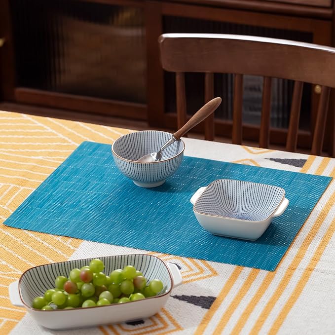 LEXMORE Placemats Set of 12 Vinyl/Plastic Woven Place Mats for Kitchen Table Indoor/Outdoor Washable Placemat Wipeable Dining Table Mats(Teal Blue)