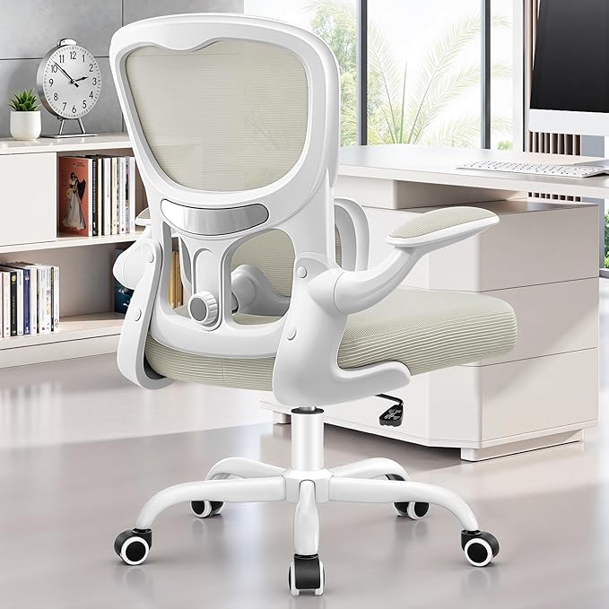 Ergonomic Office Chair, Breathable Mesh Ergonomic Desk Chair with Adjustable Lumbar Support, Flip-up Armrests, Computer Chairs Comfortable for Home, Office, Work, 300lbs, White