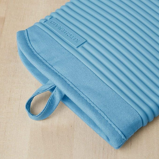 KITCHENAID Ribbed Soft Silicone Oven Mitt 2-Pack Set, 7.5"x13", Blue Velvet