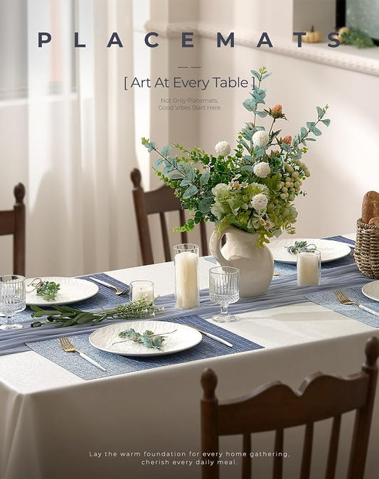 Leetaltree Gradient Blue Woven Placemats Set of 12 - Heat Resistant Non-Slip Place mats for Dining Table, Washable Durable PVC Vinyl Woven Table Mats(Gradient Blue, 12)