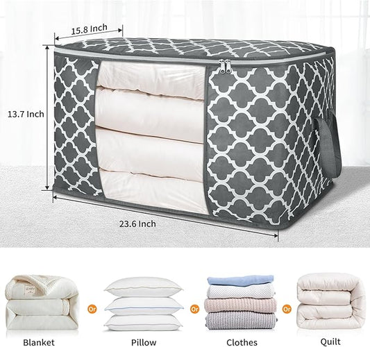 90 L Large Storage Bag Clothes Storage Organizer with Durable Handles for Closet Storage, Comforter, Blanket, Clothing, Bedding and Toys 6 Pack