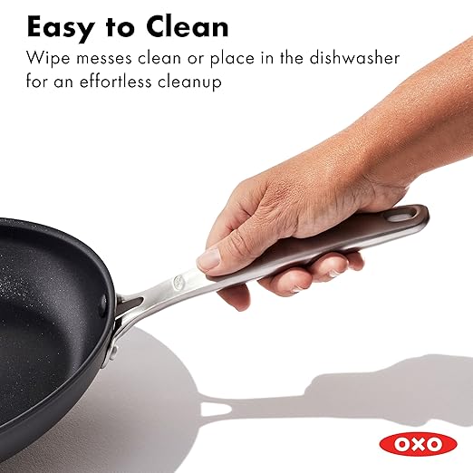 OXO Enhanced 8" Frying Pan Skillet, PFAS-Free Ceramic Nonstick, Durable Hard Anodized Cookware, Scratch Resistant, Stainless Steel Handle, Good Grips, Dishwasher Safe, Oven safe, Black