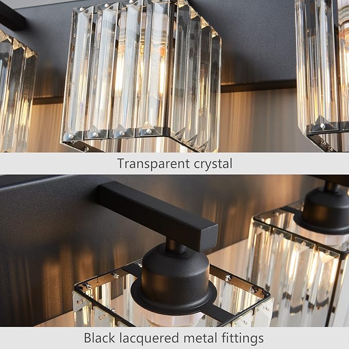 Modern Bathroom Vanity Light 4-Lights Modern Black Crystal Wall Light Bathroom Vanity Light Fixtures