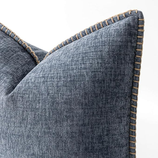 MIULEE Pack of 2 Couch Throw Pillow Covers 20x20 Inch Dark Grey Blue Farmhouse Decorative Pillow Covers with Stitched Edge Soft Chenille Solid Dyed Pillow Covers for Sofa Bed Living Room