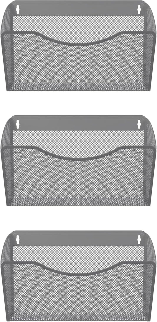 EasyPAG Wall File Organizer 3 Pack, Hanging File Organizer Wall Mount, Metal Mesh Folder Holder for Letter/A4 Papers, Mail Sorter for Office, Classroom, Home, Silver