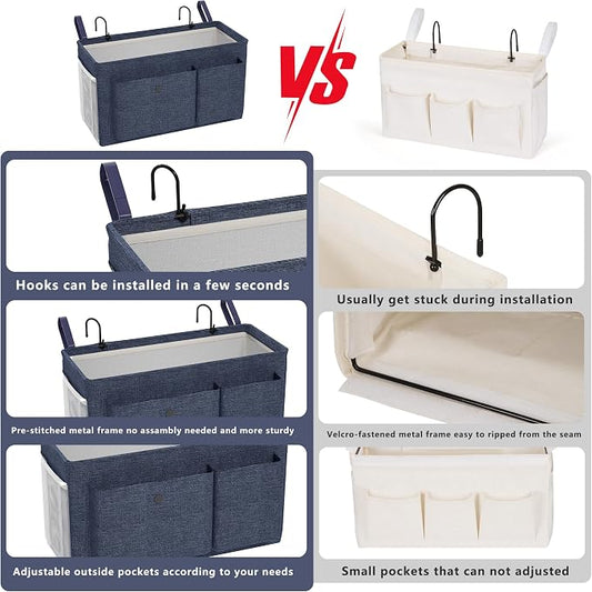 Edudif Bedside Caddy Bedside Organizer with Fixed Straps & Water Bottle Holder, Bunk Bed Caddy ideal for Home, Dorm, Hospital, Crib, Versatile Bedside Storage Solution