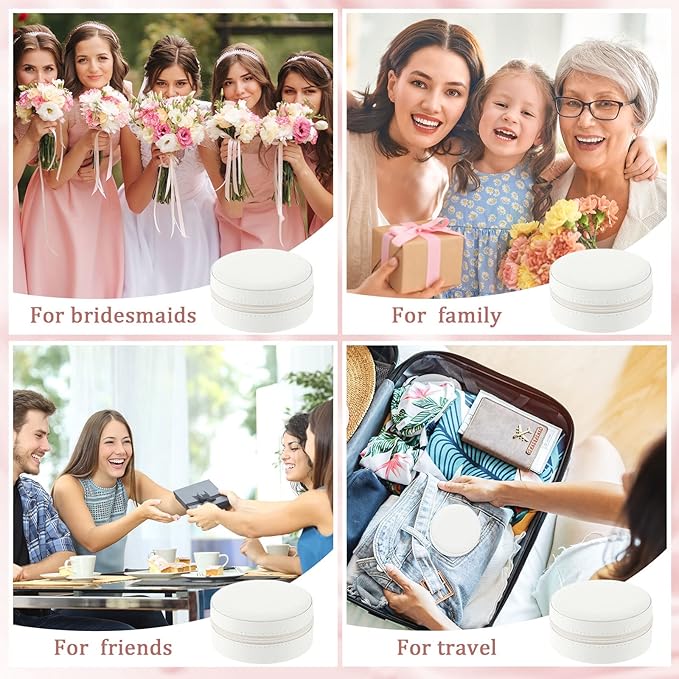 6 Pcs Travel Jewelry Case Bridesmaid Gift Boxes Jewelry Travel Organizer Small Round Jewelry Box Mini Storage PU Leather