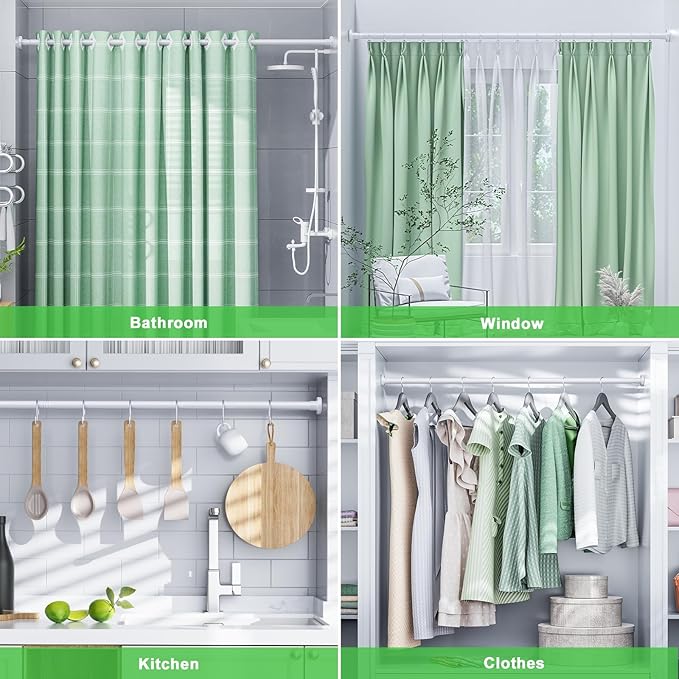 Ausemku Shower Curtain Rod 32-80 Inch Adjustable - 1 Inch Diameter Heavy Duty No drill Spring Tension Shower Rod, Non-Slip Rustproof Telescopic Rod for Bathroom, White