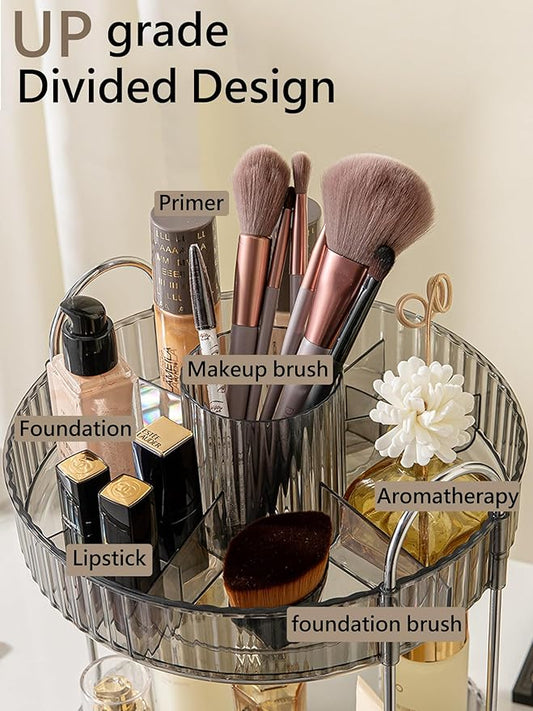 Asayuee 360 Rotating Makeup Organizer,3 Tier Large Capacity Make Up Organizers and Storage,Skincare Perfume Vanity Organizers,Bathroom Cosmetics Storage Organizer Countertop(Grey)