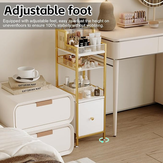 Makeup Organizer Storage Cart with Drawers, Large Floor Makeup Skincare Organizers, Rolling Makeup Cart Vanity Organizer Cosmetics Display Cases Holder for Nail Polish Brush Hair Tool(Gold)