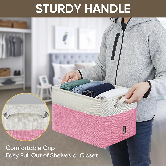 BALEINE 1 Pack Fabric Closet Storage Bins for Shelves, Linen Closet Organizers and Storage, Decorative Baskets for Organizing, Shelf, Clothes, Home, Office (Pink, 15''x11''x9.5'')