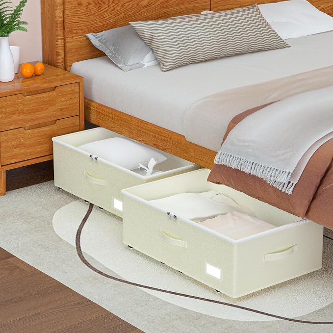 EE-RoomWorld Under Bed Storage with Wheels, No Assemble Required 12 inches height Under Bed Storage bins,Large capacity Rolling Underbed Shoe Storage containers,dorm underbed storage drawers