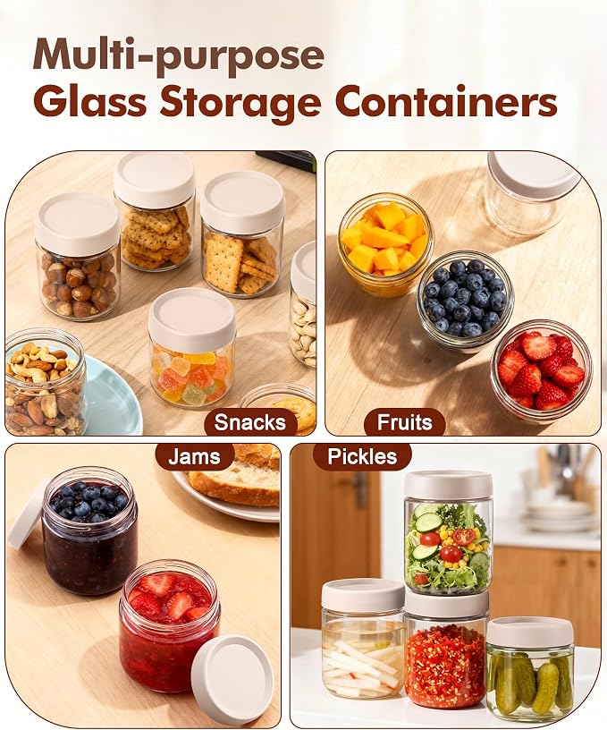 6 pack 16 oz Overnight Oats Containers with Lids and Spoons Glass Jars with Airtight Lids: Wide Mouth Mason Salad Jars, Leakproof and Reusable Glass Food Storage Container for Yogurt Snacks Spice