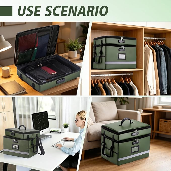 EXLIFBAG 2 Layer File Box with Lock, Portable Document Organizer Box with Handle, Fireproof File Box for Home Office, Legal File Organizer Storage