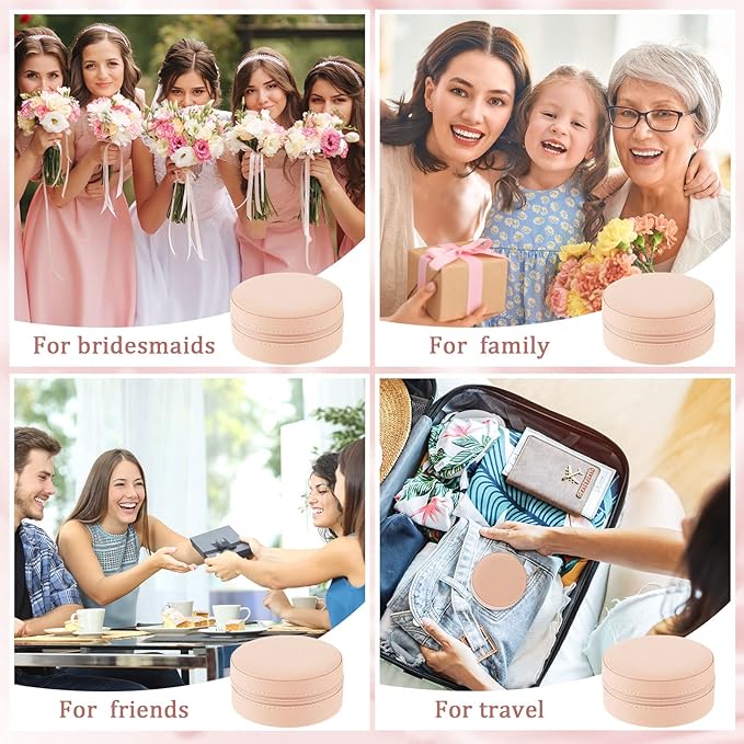 6 Pcs Travel Jewelry Case Bridesmaid Gift Boxes Jewelry Travel Organizer Small Round Jewelry Box Mini Storage PU Leather