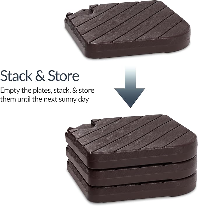 Best Choice Products 4-Piece Cantilever Offset Patio Umbrella Base Weight Set, Heavy-Duty Fillable Stand Plates for Water or Sand, Easy-Fill Spouts, Wood Grain Finish - Brown